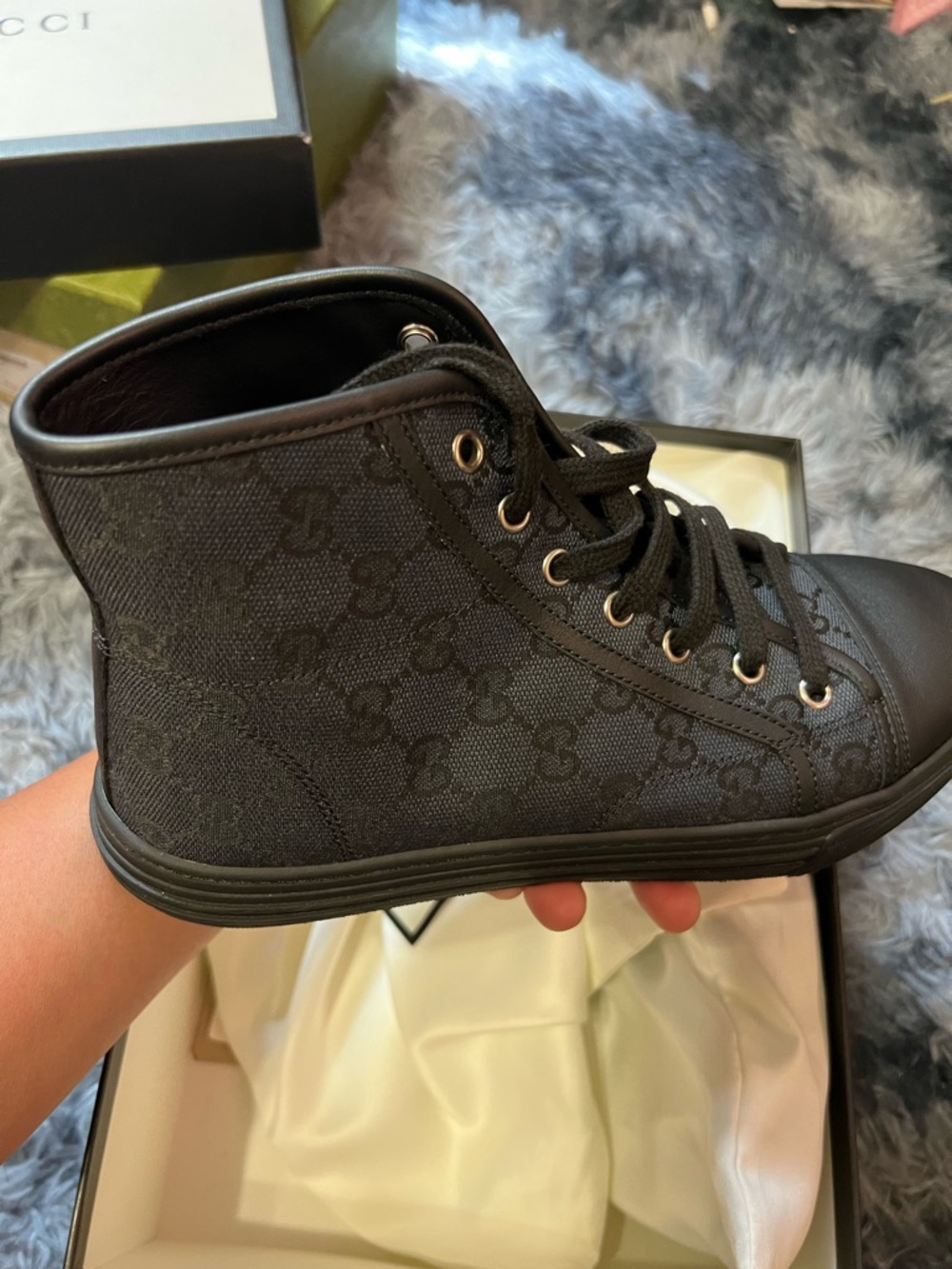 Gucci Black High-Top Lace-Up Sneakers - Picture 3 of 6